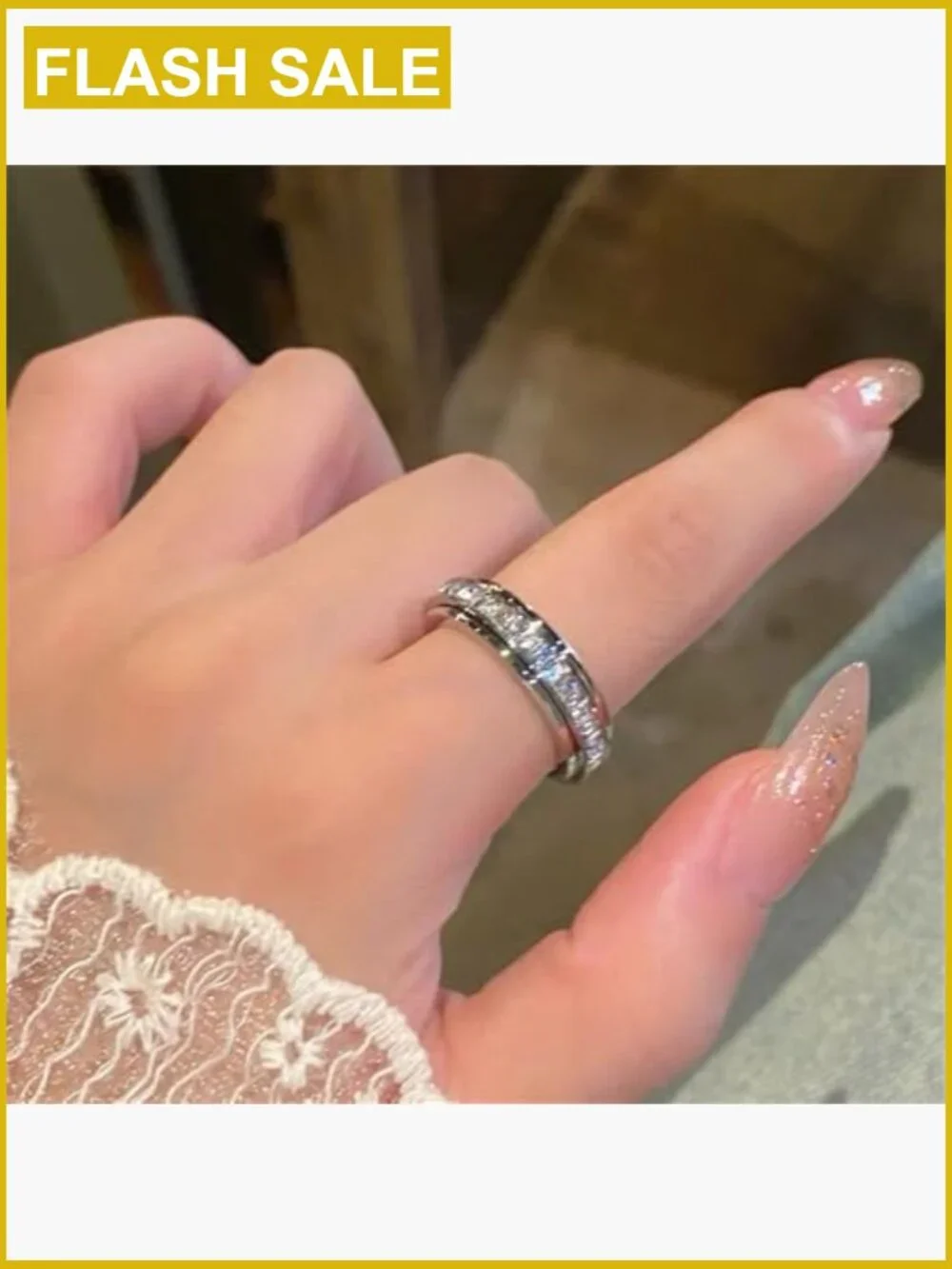 Titanium Steel Cubic Zirconia Spinner Ring - Anxiety Relief Fidget Jewelry